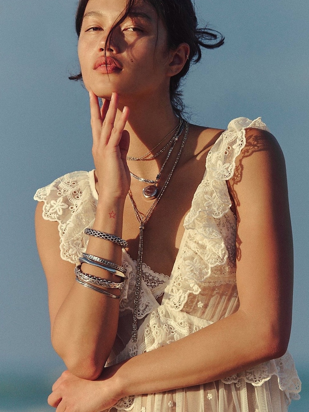New Free People Metallic Mesh Stretch Bangle Bracelet Set - Picture 8 of 12